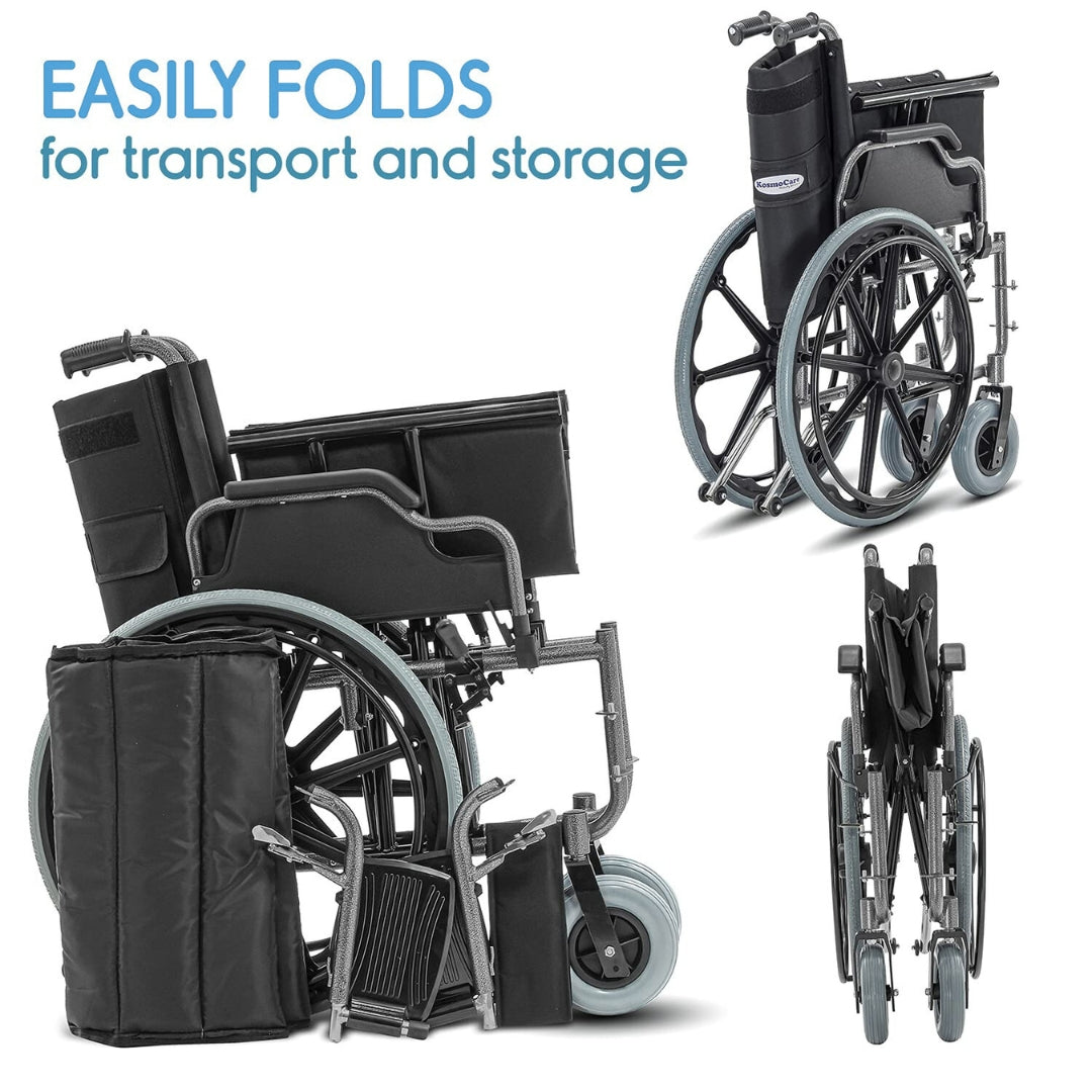 Heavy Duty Wheelchair - Foldable wheelchair with Extra Wide Seat & Weight Capacity upto 125kgs