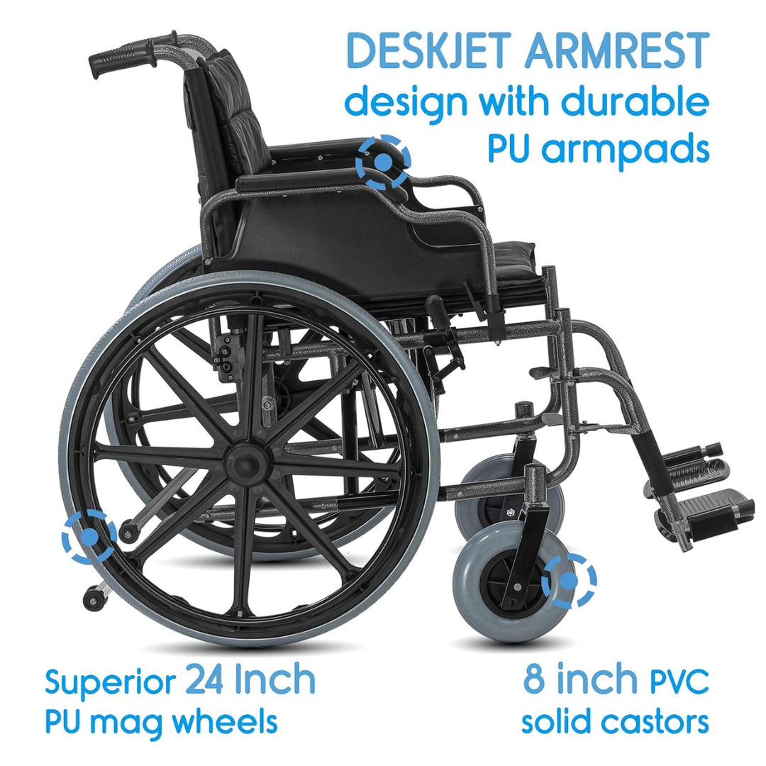 Heavy Duty Wheelchair - Foldable wheelchair with Extra Wide Seat & Weight Capacity upto 125kgs