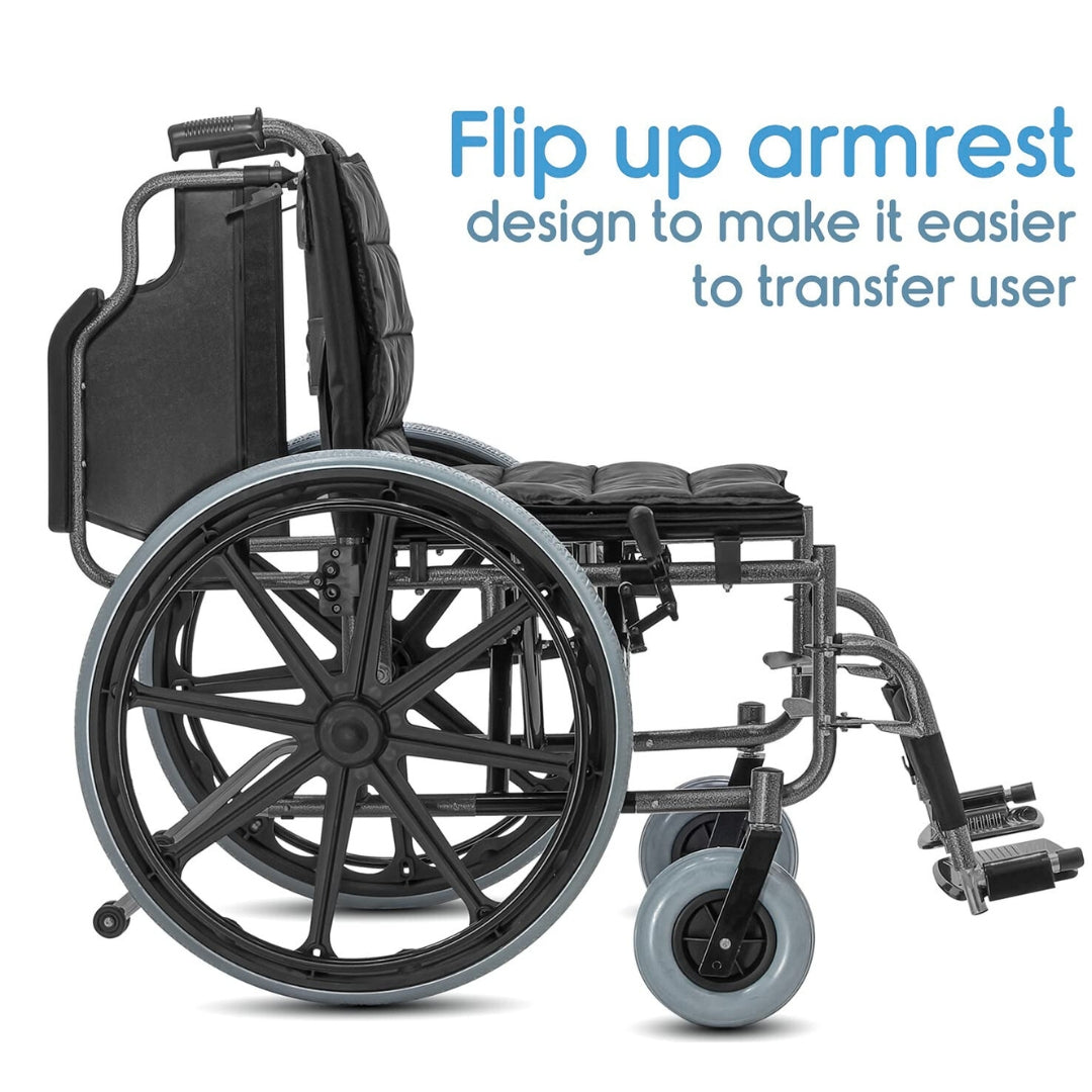 Heavy Duty Wheelchair - Foldable wheelchair with Extra Wide Seat & Weight Capacity upto 125kgs