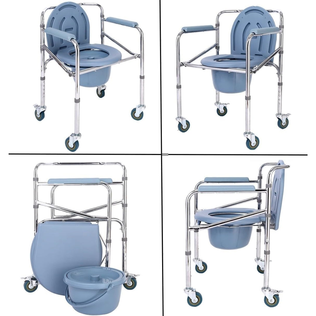 Commode Chair with Toilet Pot - Height Adjustable