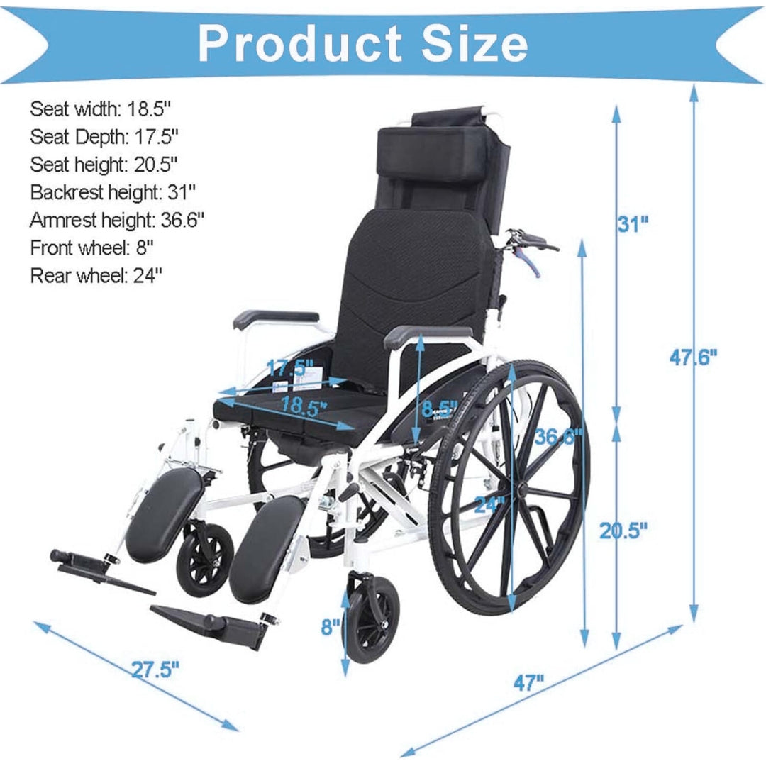 Recliner Wheelchair with U Cut Commode & Seat - Foldable