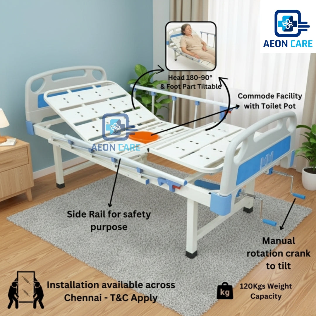 Hospital Bed For Home - Double Fowler Cot With Commode/Toilet Pot