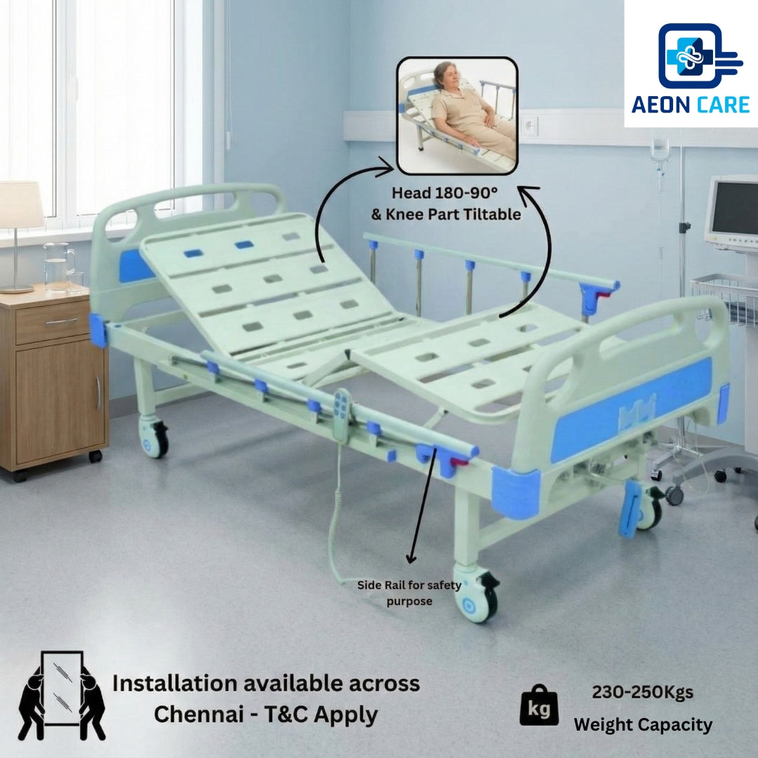 Motorized (Electric) Double Fowler Cot with Castor Wheels, Side Railing, & IV Stand