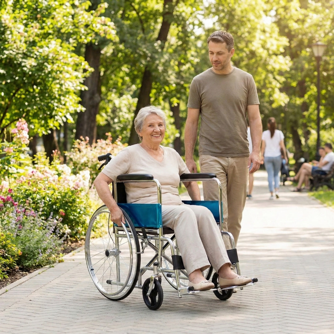 Foldable Wheelchair with Cushion Seat & Attendant Brake