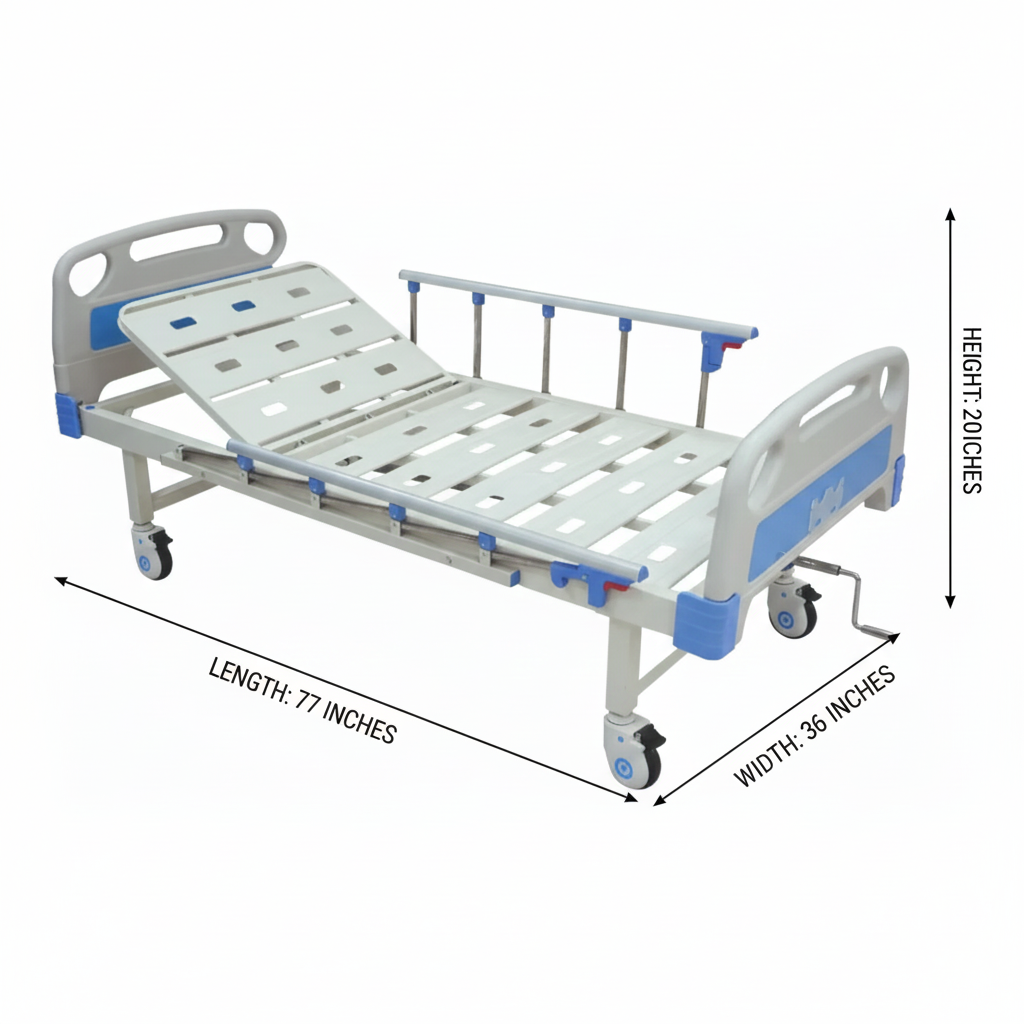 Hospital Bed for Home: Semi Fowler Bed with Head Adjustable, Side Railing, & IV Stand