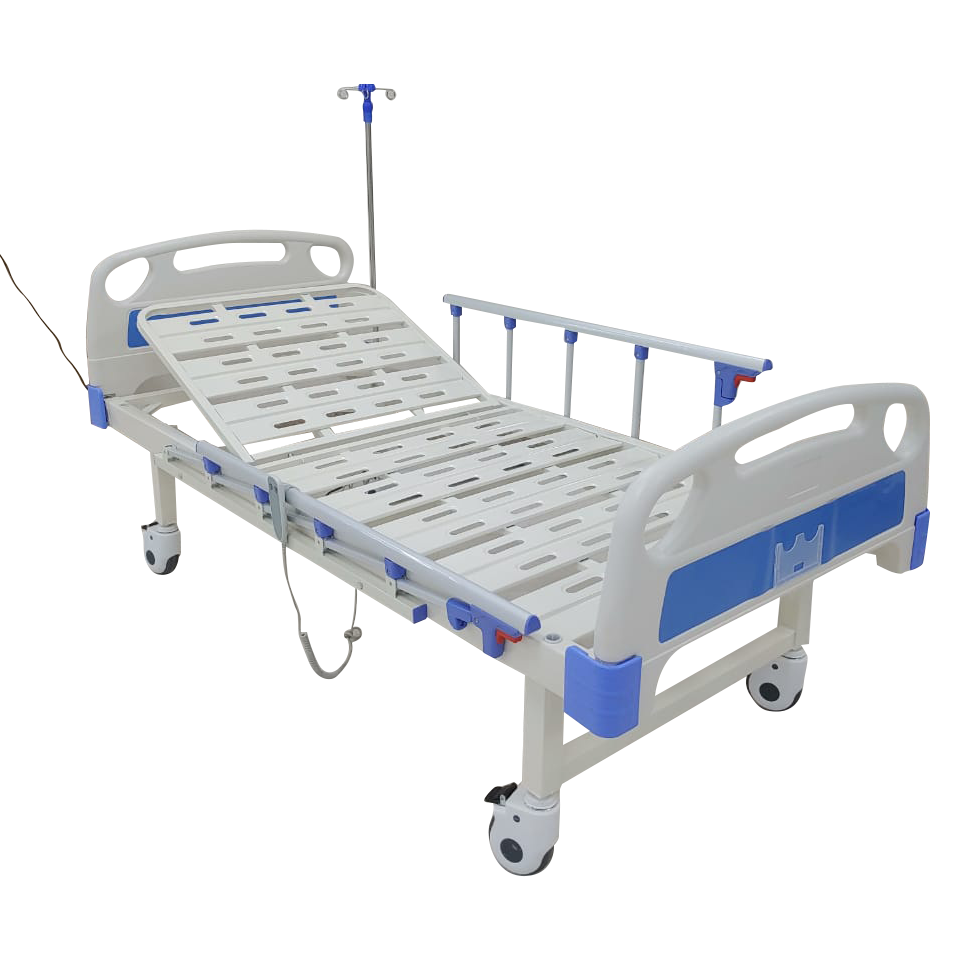 Motorized (Electric) Semi Fowler Cot with Castor Wheels, Side Railing, & IV Stand