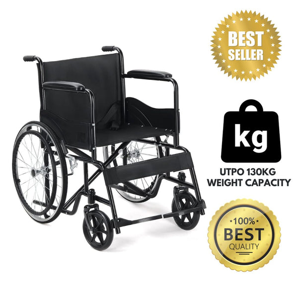 Foldable Lightweight Wheelchair - Black Powder Coated