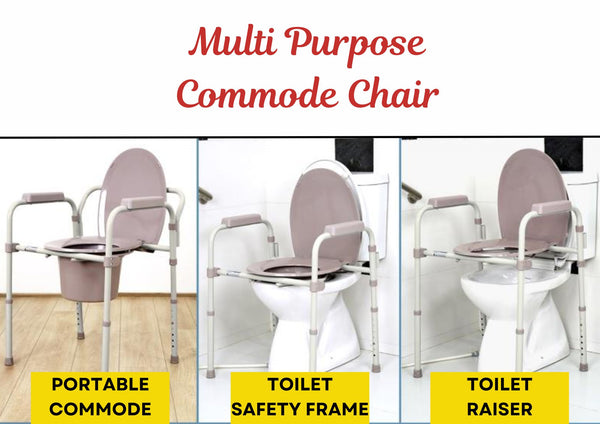 Commode Chair with Toilet Pot - Height Adjustable