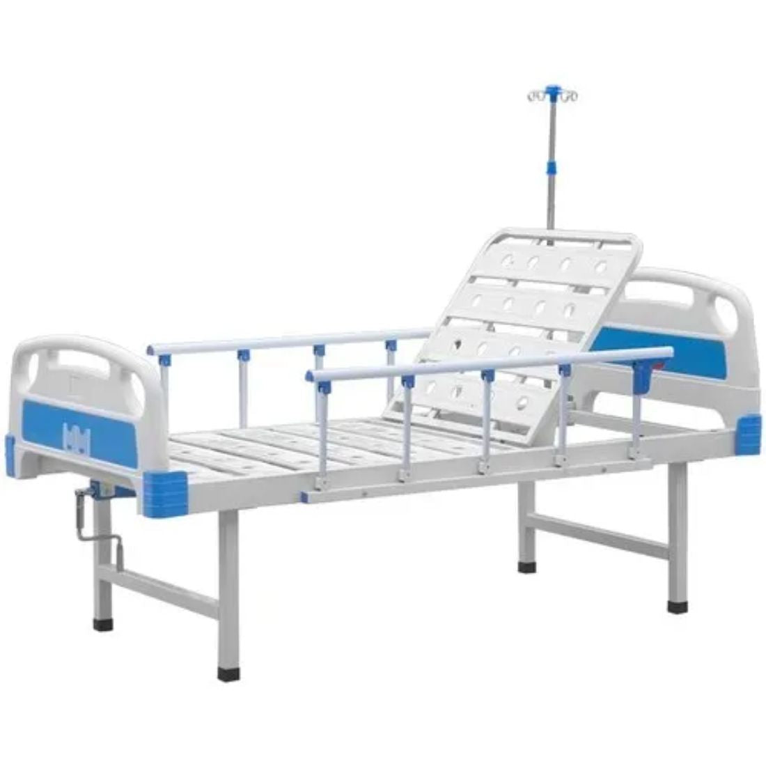 Hospital Bed for Home: Fowler Bed with Head Adjustable, Side Railing, & IV Stand