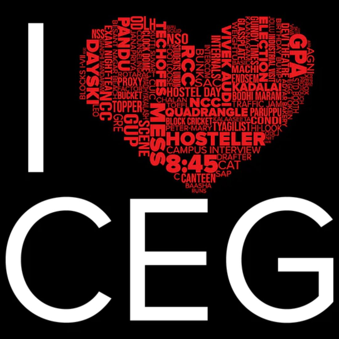 I LOVE CEG Half Sleeve T-Shirt (Black)