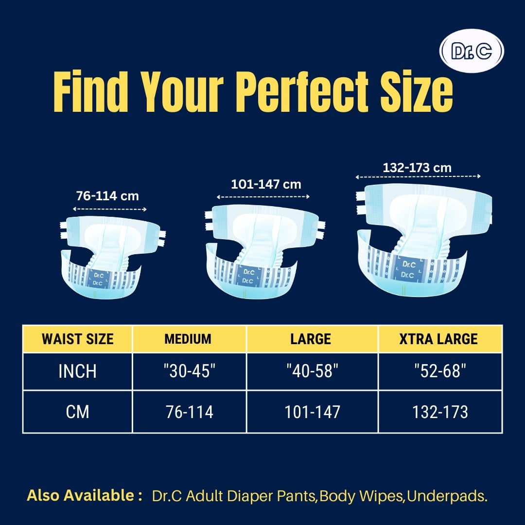 Dr.C Overnight Adult Diaper (Tape Style) High Absorption, 16 hrs Protection, Odour Free & Leak Proof
