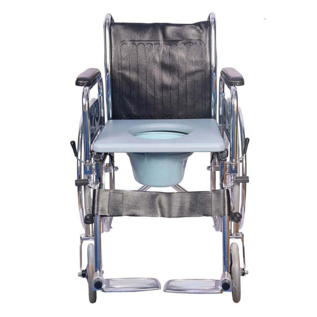 Foldable Commode Wheelchair - Toilet Wheelchair with Detachcable Armrest