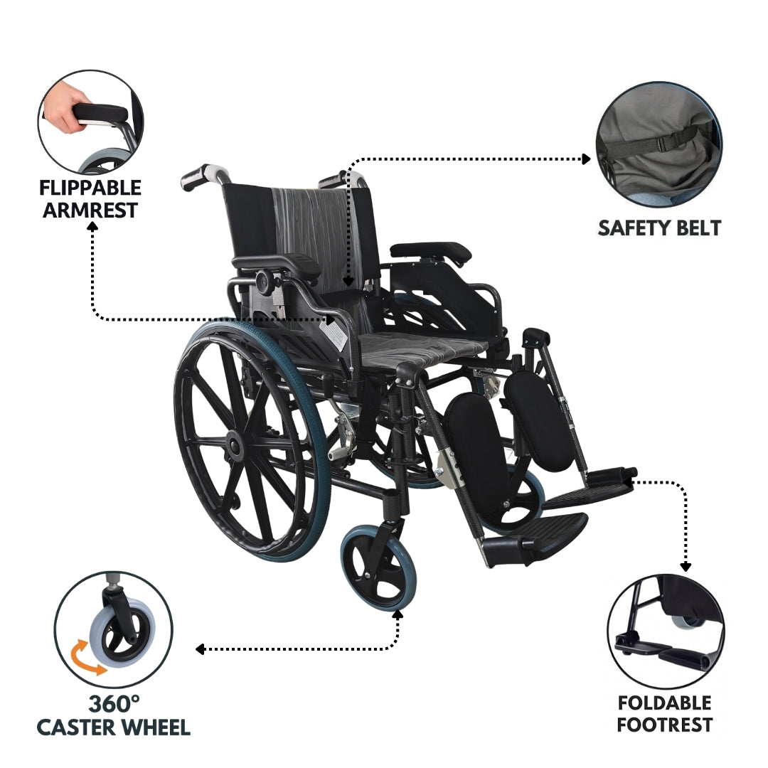 Foldable Wheelchair with Elevating Footrest - Aluminum