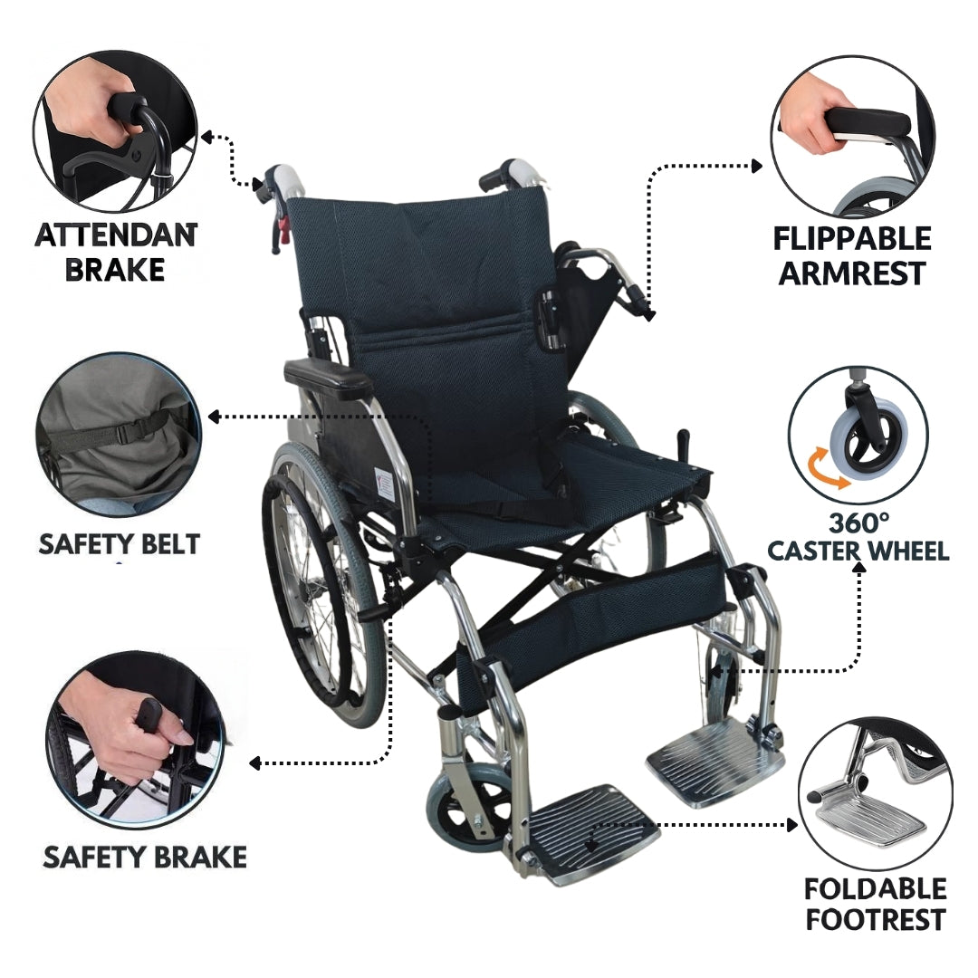 Lightweight Foldable Wheelchair for Travel - Aluminum