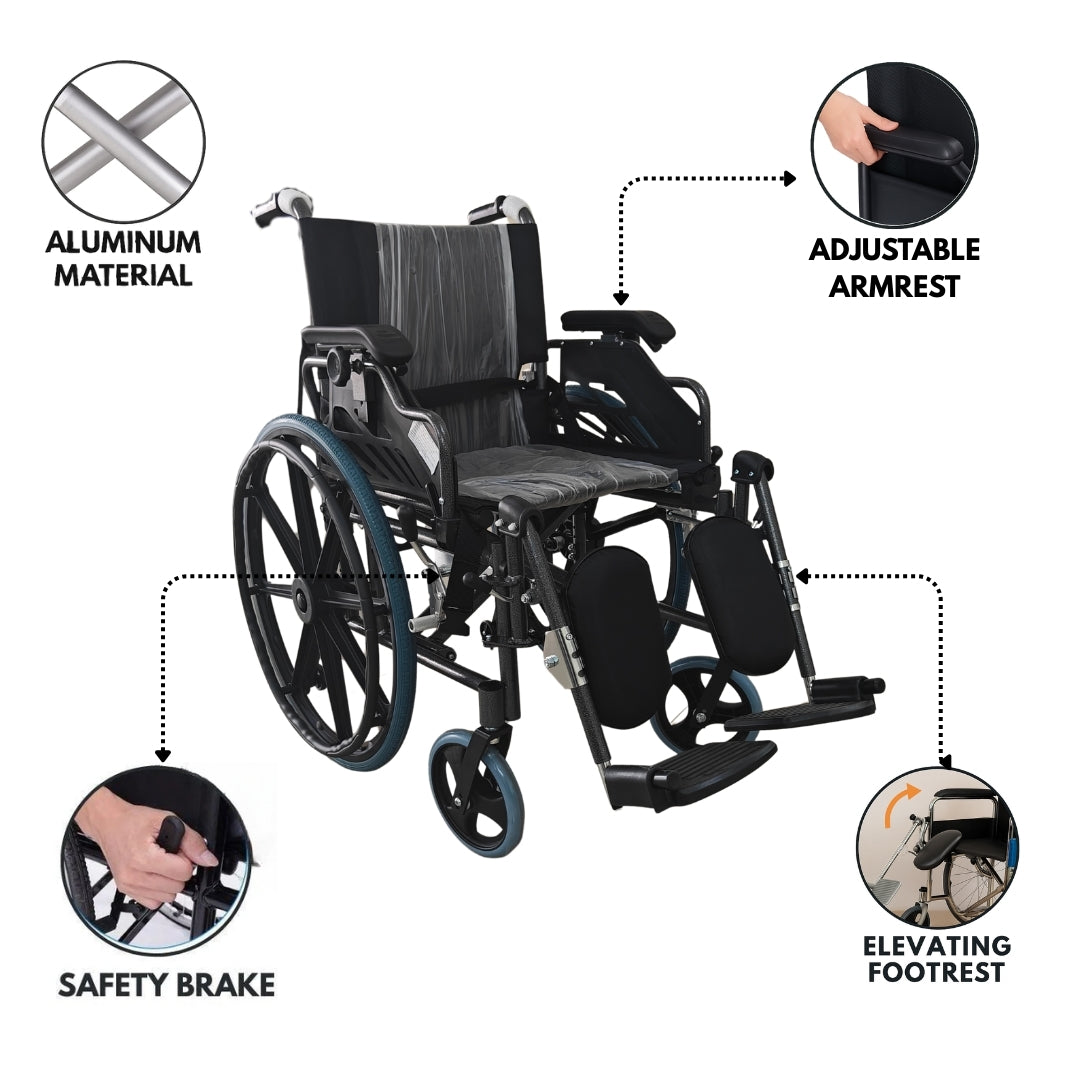 Foldable Wheelchair with Elevating Footrest - Aluminum