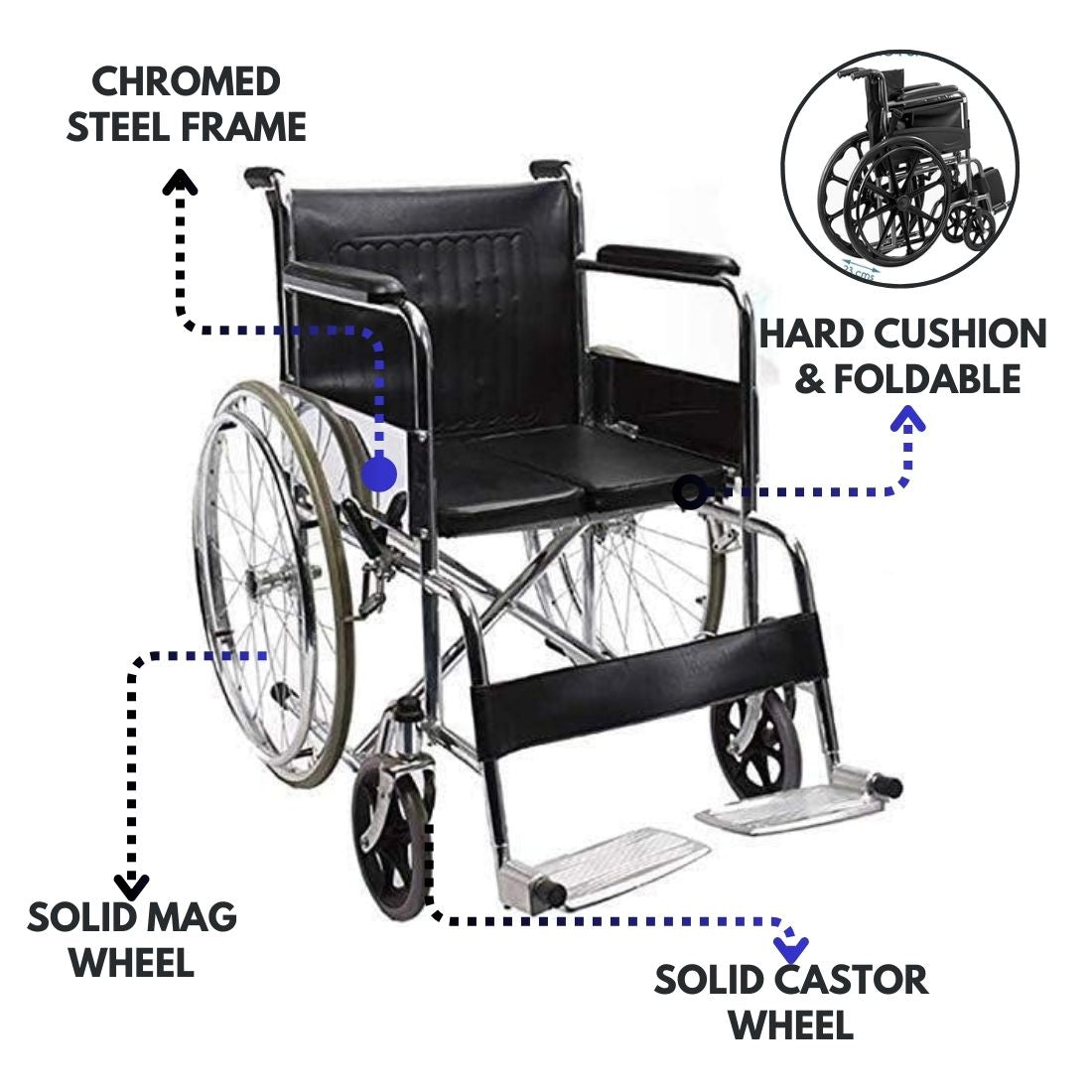 Foldable Wheelchair with Cushion Seat