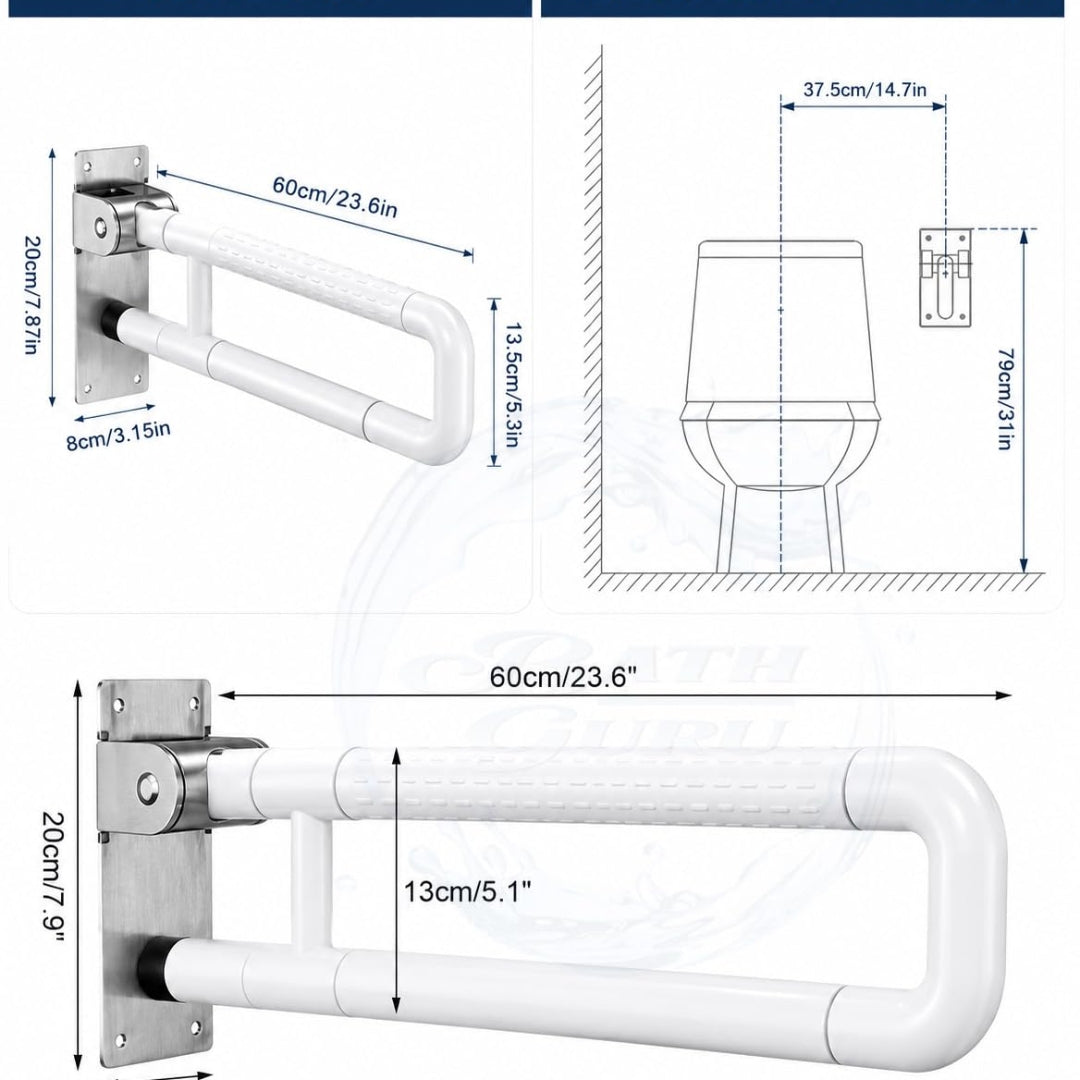 Heavy Duty ABS Grab Bar for Bathroom | U-Shape 24 INCH | Bathroom Handle for Senior Citizen