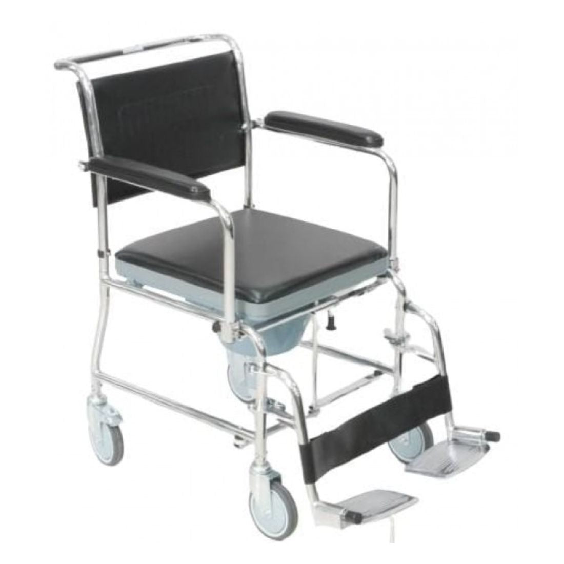 Commode Wheelchair with 5" Solid Castor Wheels & Chromed Steel Frame