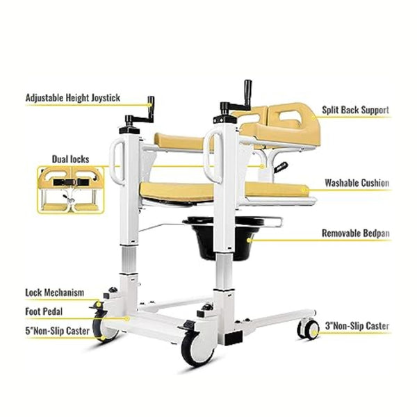 Patient Lift Transfer Wheelchair - Multipurpose Manual Transfer Wheelchair