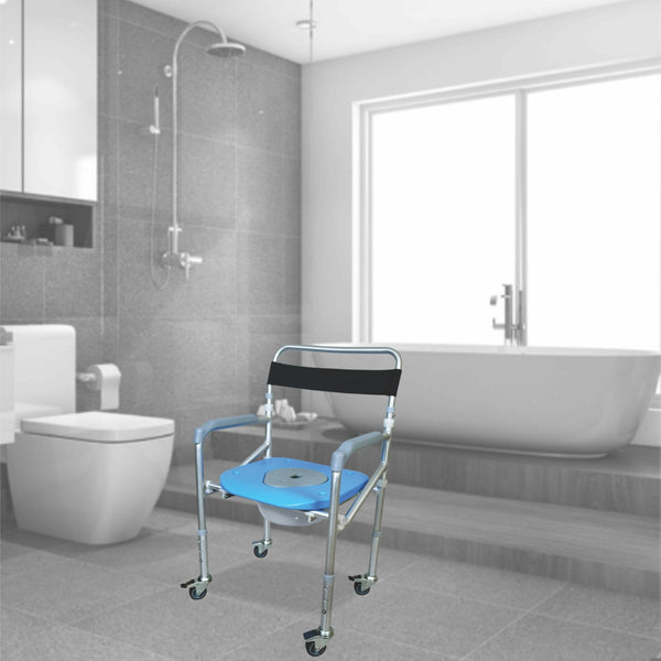 3 in 1 Multipurpose Commode Shower Chair with Wheels - Foldable