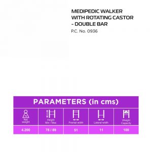 Medipedic Walker with Rotating Castor - Double Bar