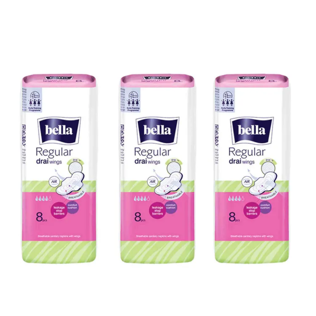 Bella Regular Drai Wings Classic Sanitary Napkins - 8Pcs (Pack of 3)