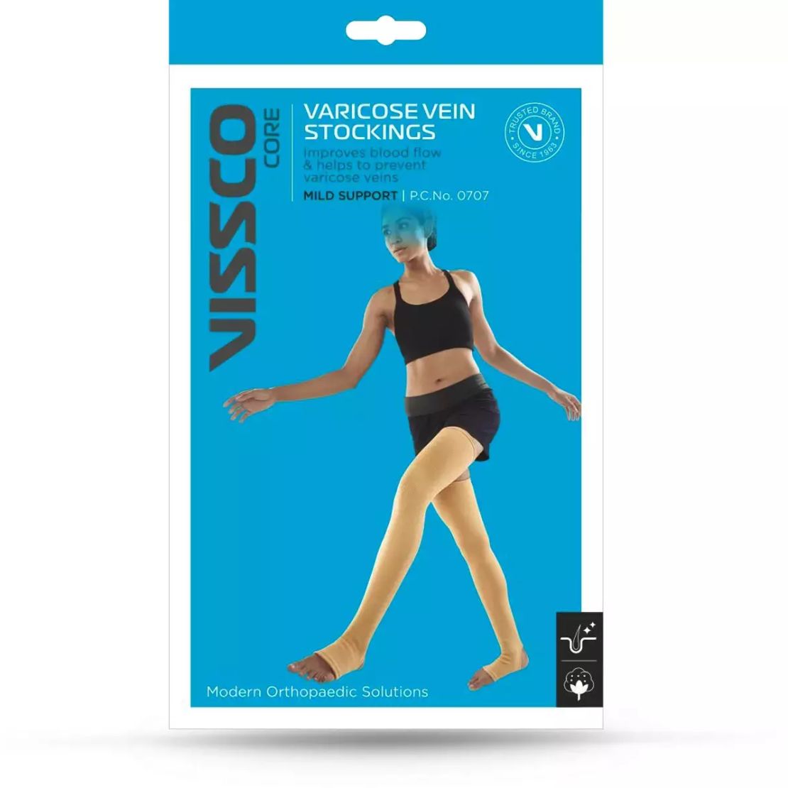 Vissco Varicose Vein Stockings Provides Leg Compression to Improve Blood Circulation & Relieves Pain.