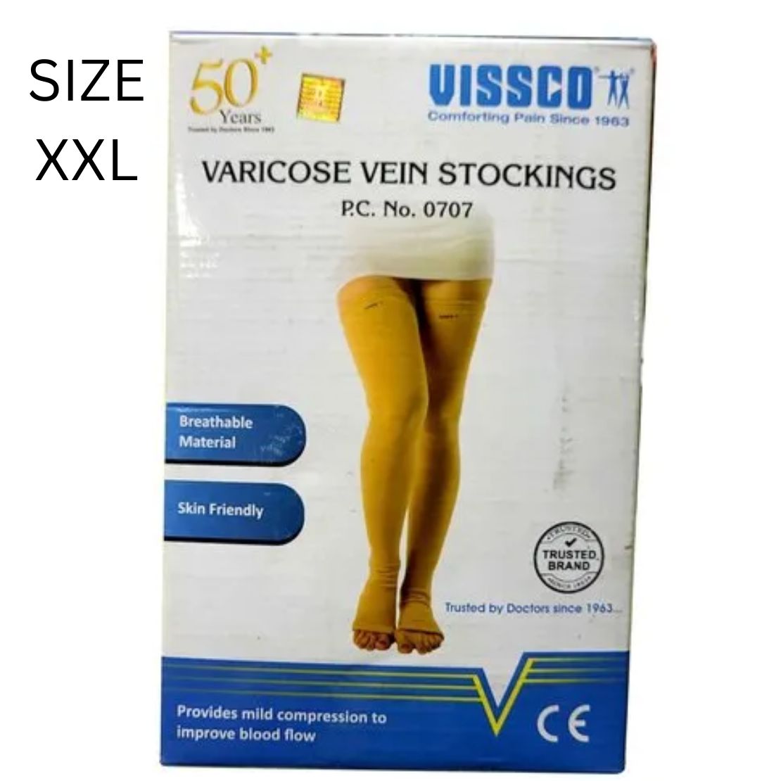 Vissco Varicose Vein Stockings Provides Leg Compression to Improve Blood Circulation & Relieves Pain.