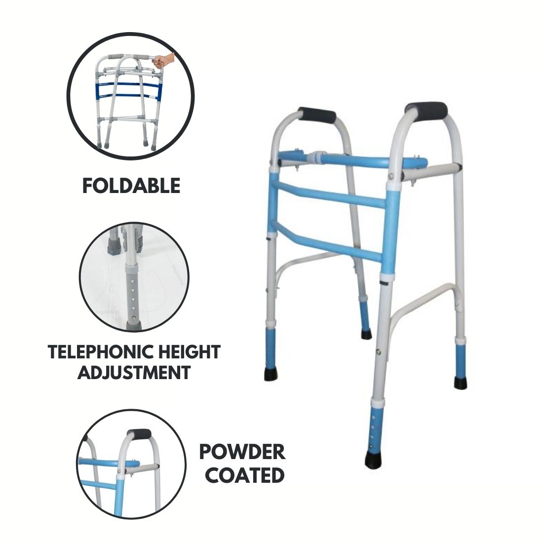 Adult Walker | Foldable & Height Adjustable MS Coated Walking Frame