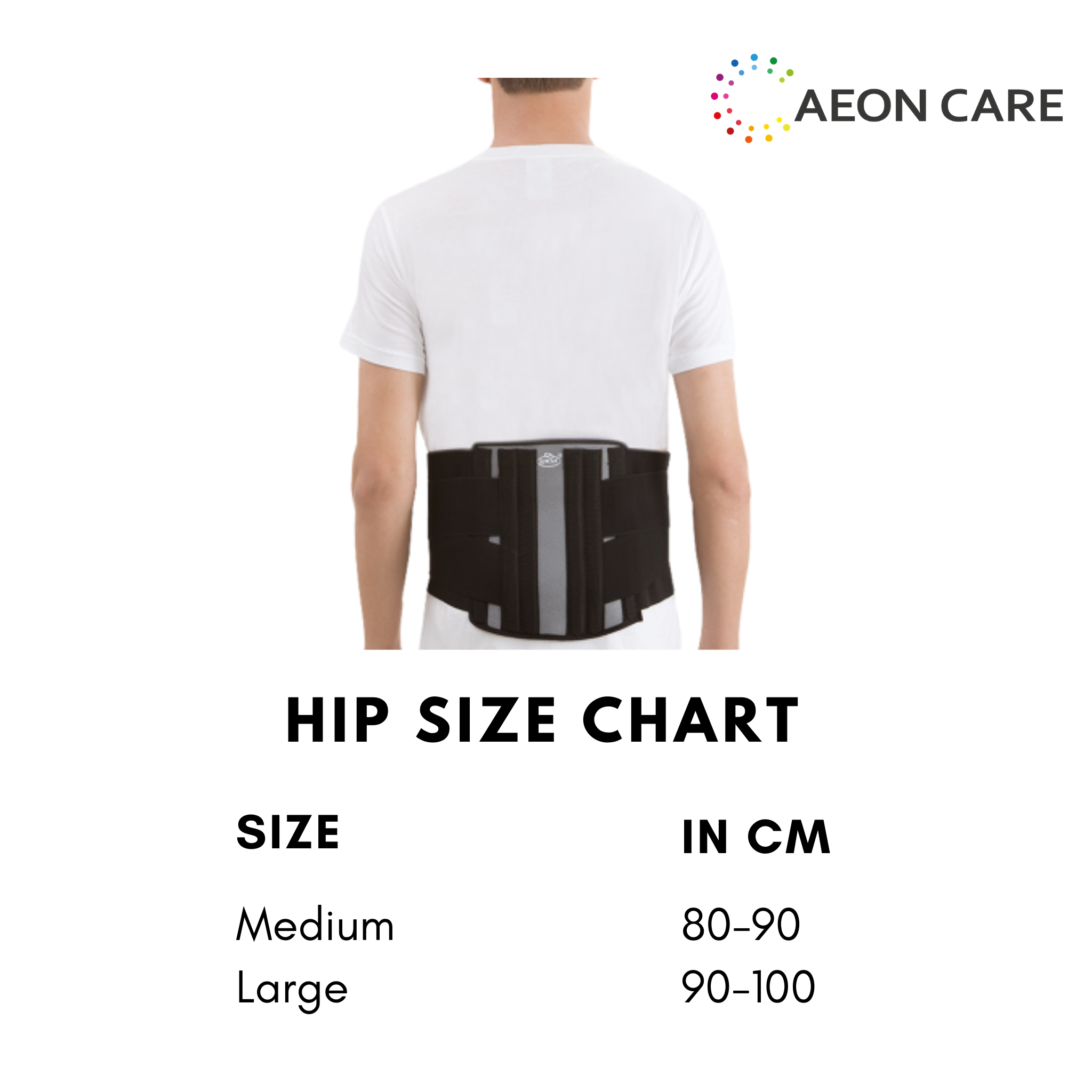 Elnova Surgical Lumbo Sacral Corset size chart for hip circumference